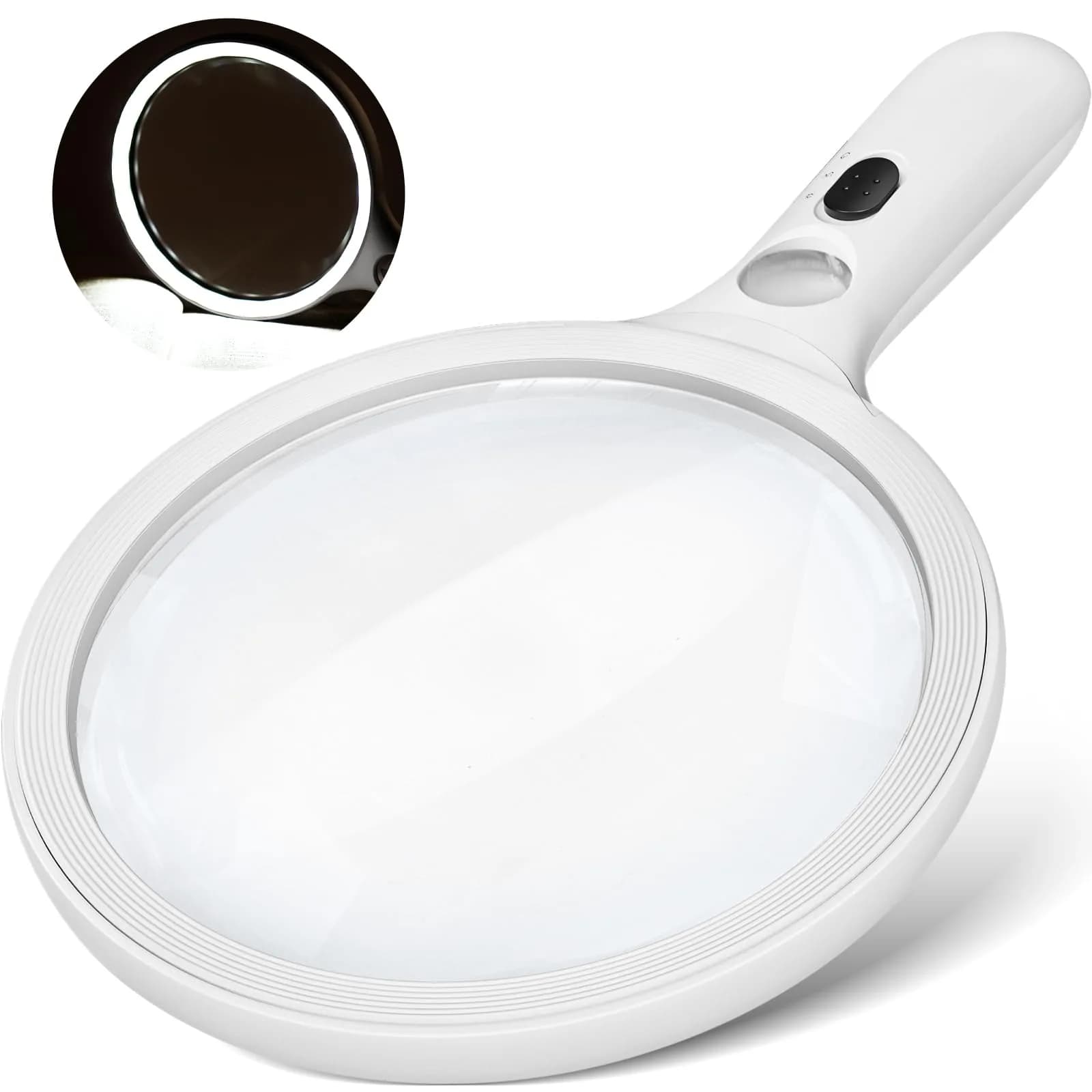 AIXPI Magnifying Glass with Light Large 5" Lens | Illuminated Handheld Magnifier for Seniors & Reading — White