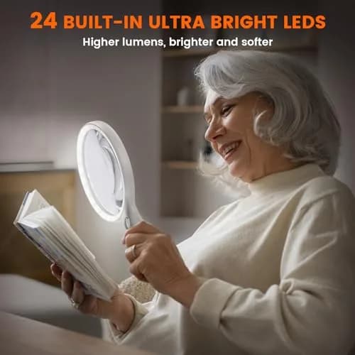AIXPI Magnifying Glass with Light 5" Lens | Illuminated Handheld Magnifier for Seniors & Close Work thumbnail 7