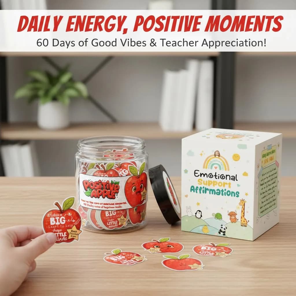 DEARMINE Positive Apple Jar with 60 Daily Affirmation Cards, Emotional Support Apple Gift, Apple Cards, Funny Gifts for Women and Men (Pack of 1)