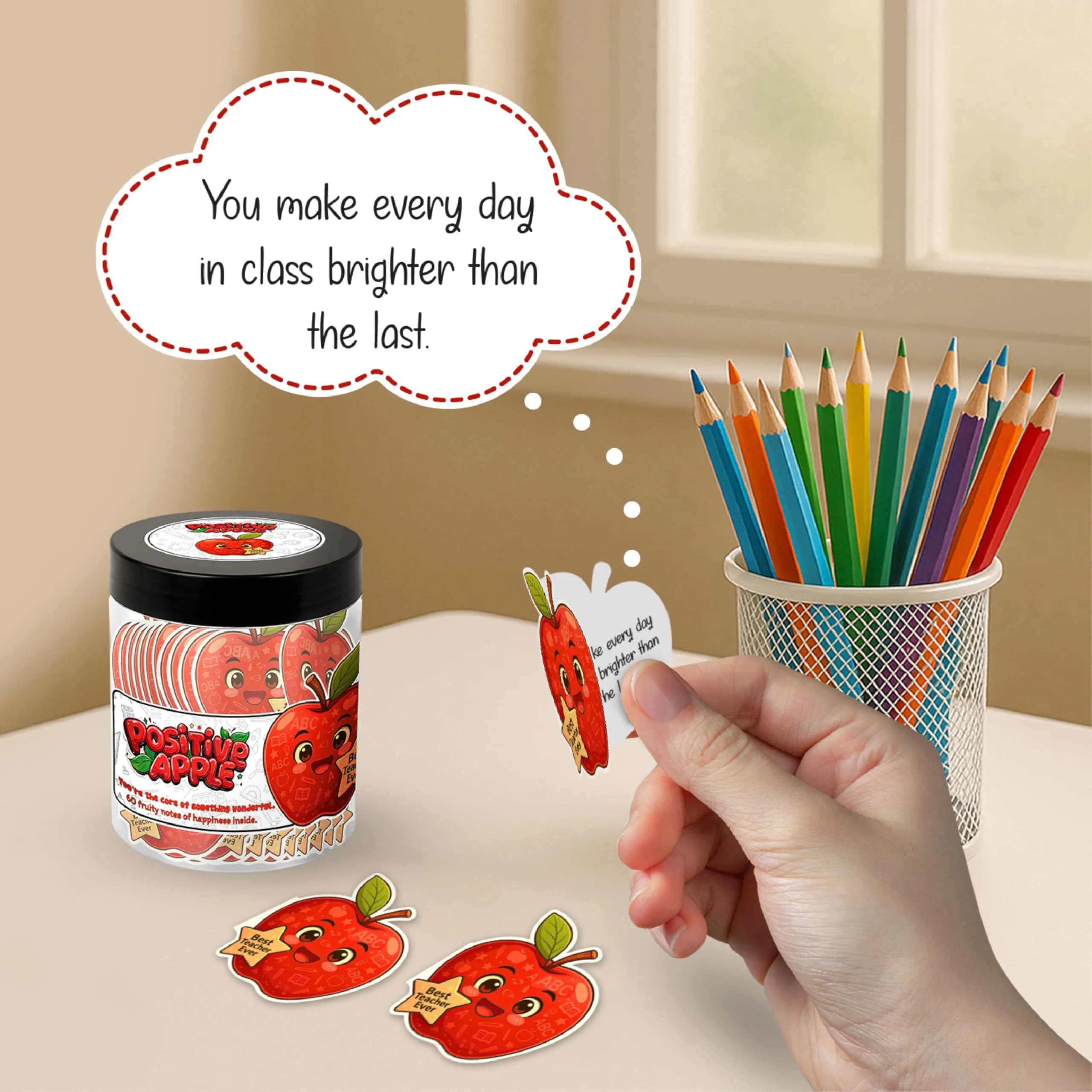 DEARMINE Positive Apple Jar with 60 Daily Affirmation Cards, Emotional Support Apple Gift, Apple Cards, Funny Gifts for Women and Men (Pack of 1) thumbnail 6
