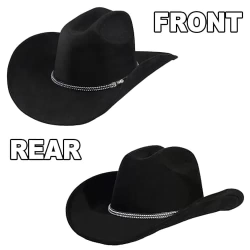 Foeran Classic Western Suede Cowboy Hat for Men & Women | Wide Brim Felt Fedora Cowgirl Hat (US, Alpha, Medium, Large, Black-B) thumbnail 3