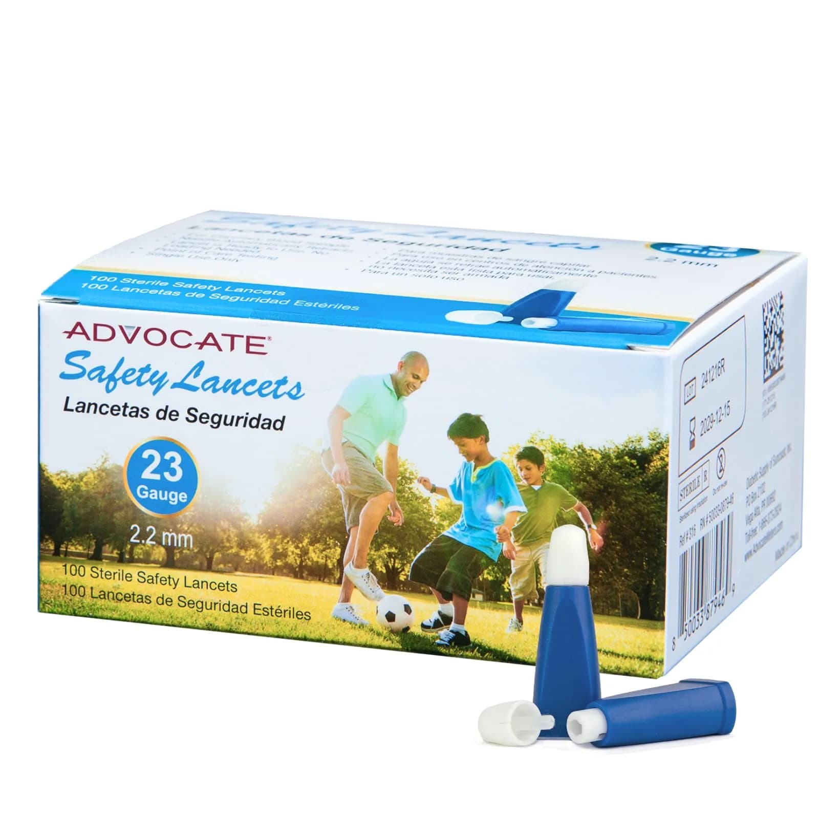 Advocate Safety Lancets 23G 2.2mm | Retractable Needle, Sterile, 100 Count