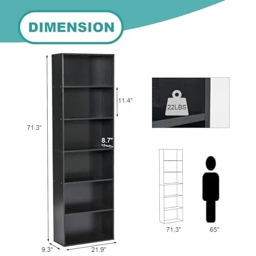 OneBlis 6-Tier Book Shelf 71" Tall | Durable Wooden Display with Anti-Tip (70-120 chars) thumbnail 3