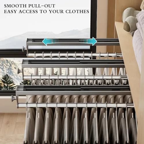 CICUFY 2 Pack Pull Out Closet Rod 13.7inch Heavy Duty Aluminum Gray | Space-Saving Wardrobe Organizer thumbnail 4