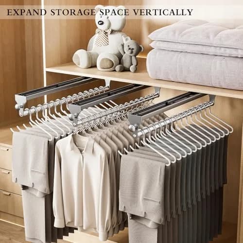 CICUFY 2 Pack Pull Out Closet Rod 13.7inch Heavy Duty Aluminum Gray | Space-Saving Wardrobe Organizer thumbnail 3