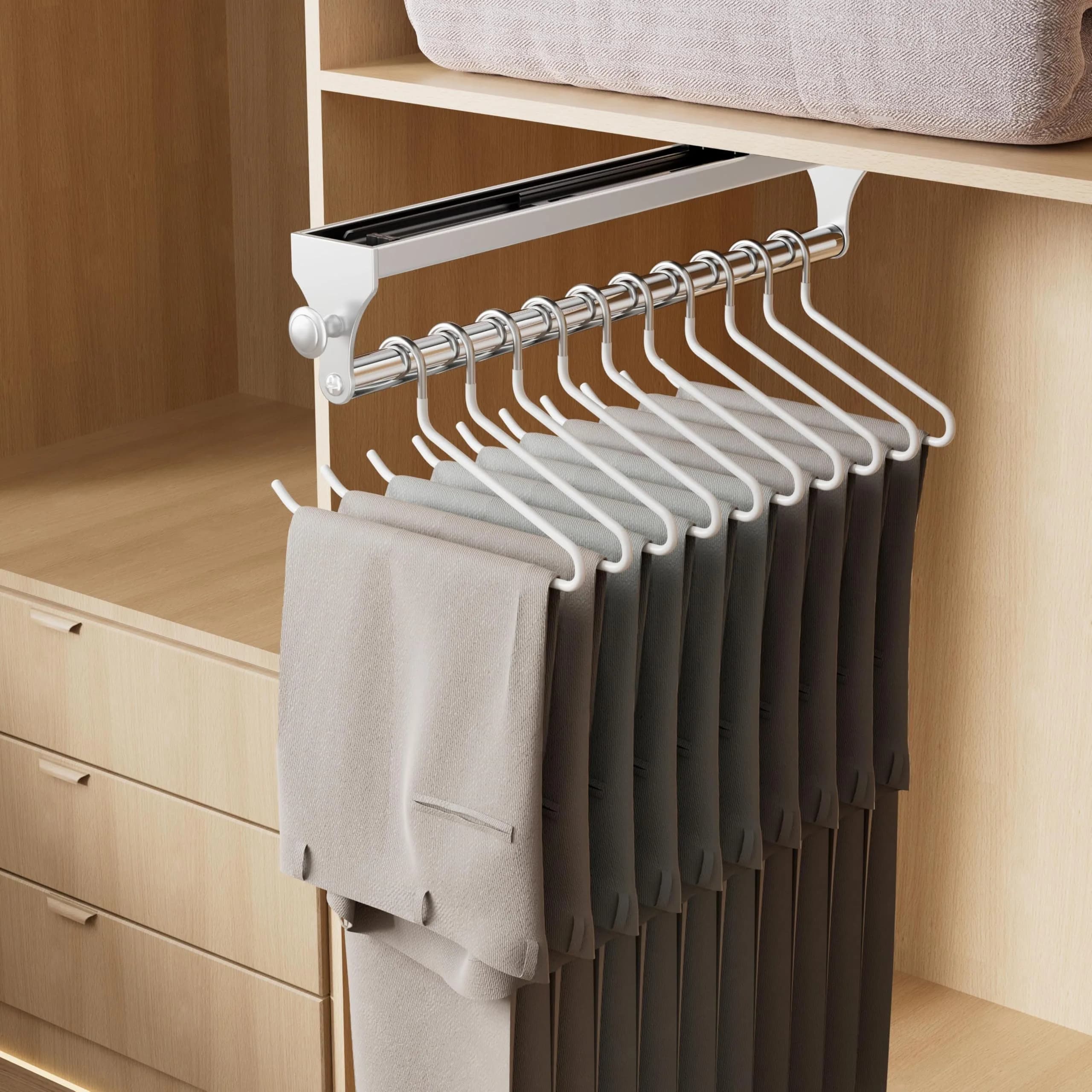 CICUFY Pull Out Closet Valet Rod White 36.7cm (14.45in) | Heavy Duty Space Aluminum Clothes Hanger Rail