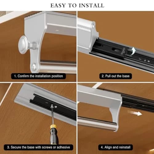CICUFY Pull Out Closet Valet Rod White 36.7cm (14.45in) | Heavy Duty Space Aluminum Clothes Hanger Rail thumbnail 6