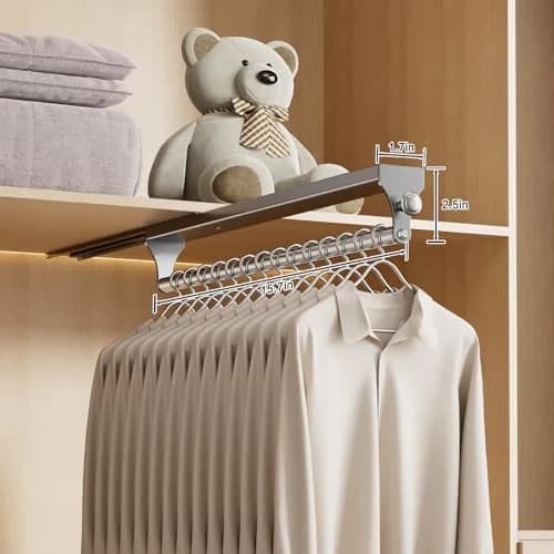 CICUFY Pull Out Closet Rod 40cm (15.7 Inch) 2-Pack | Heavy Duty Space Aluminum Valet Rod for Trousers Coats Gray thumbnail 2