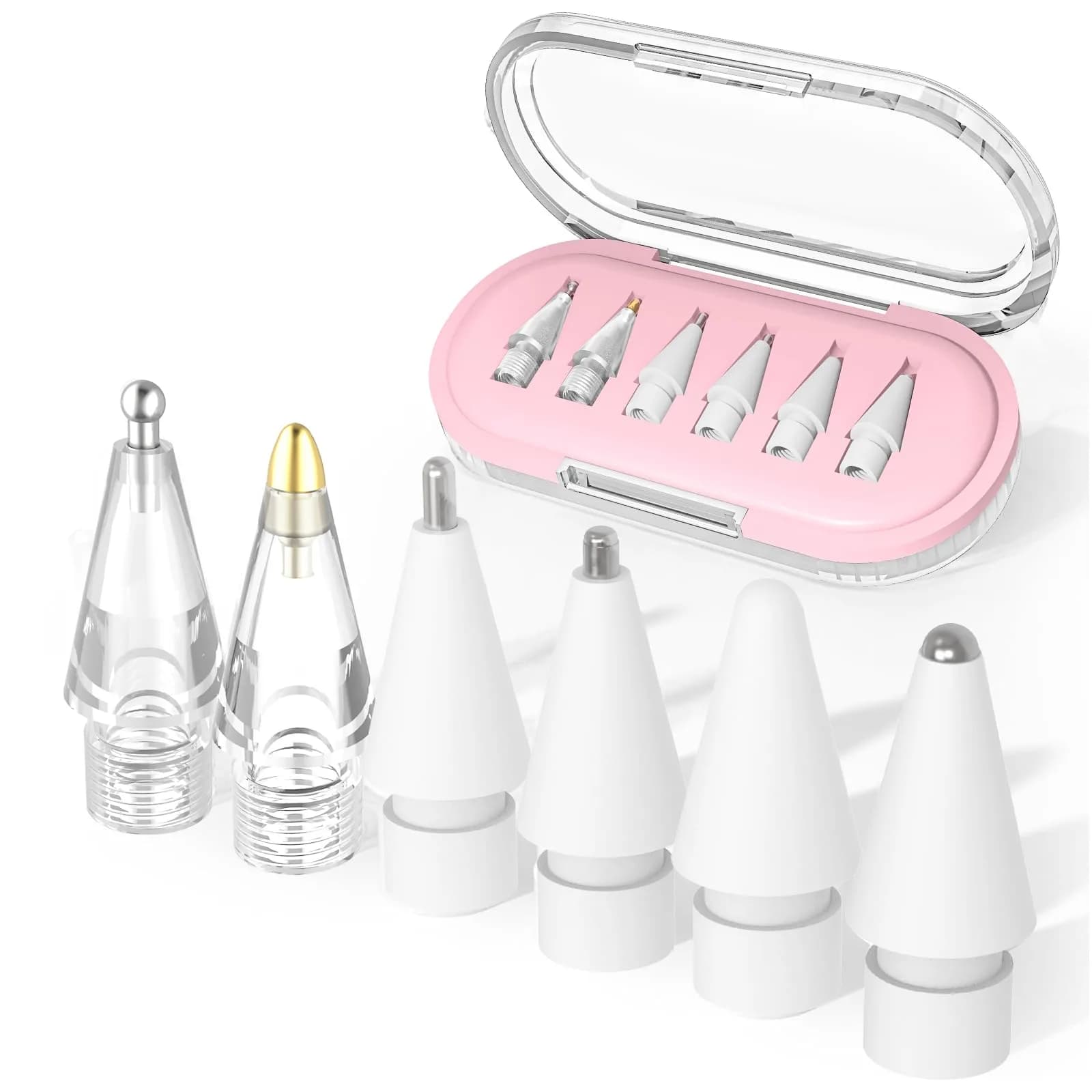 Paiholy Upgraded 6 Pack Apple Pencil Tips Replacement with Clear Case, No Wear Out Fine Point Precise Control Metal Pencil Nibs Compatible with Apple Pencil 1st Gen/2nd Gen/USB C/iPad Pro Pencil (6 Pack, Pink) — Pink