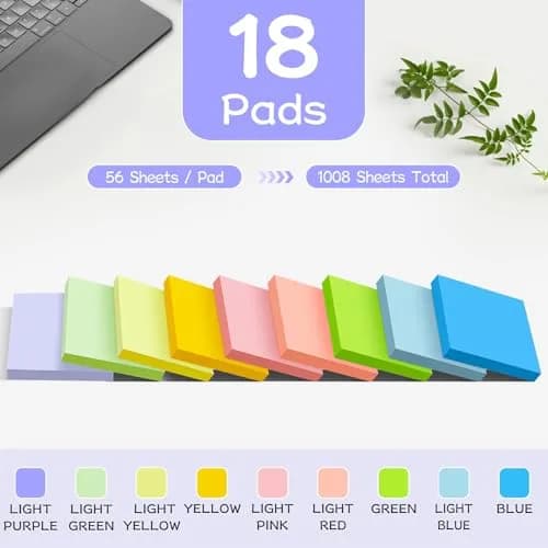 YEECOK 18-Pack Sticky Notes 3x3 inch, 9 Pastel Colors | Bulk Pack Self-Stick Note thumbnail 2