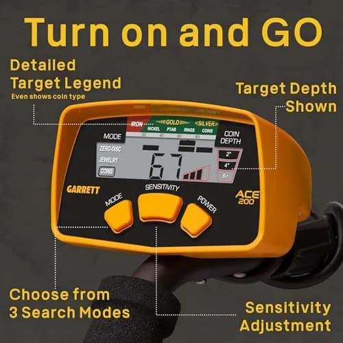 Garrett ACE 200 Metal Detector Starter Bundle Kit with Accessories | Lightweight, Waterproof Coil & 3-Year USA Warranty thumbnail 5