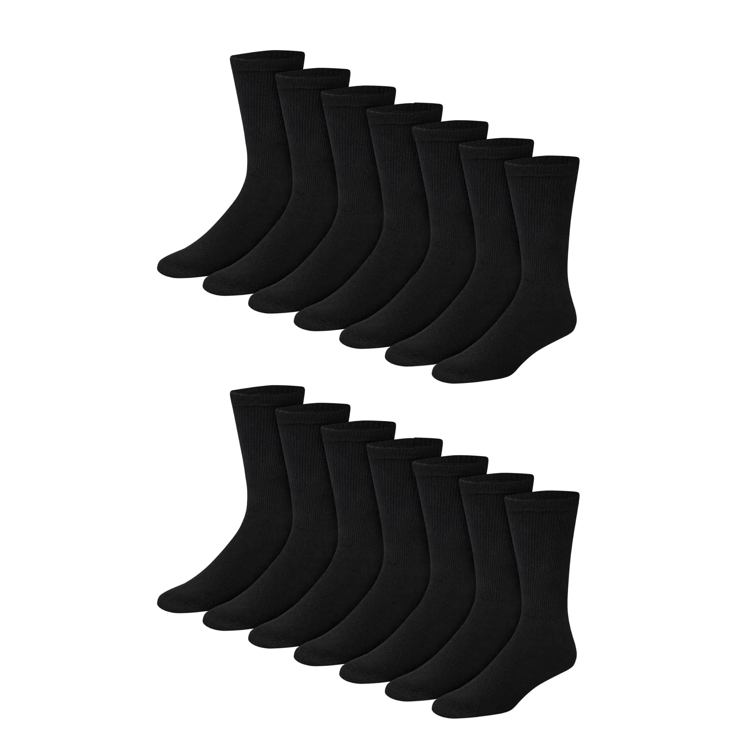 Hanes Double Tough Crew Socks Moisture Wicking, 14-Pack, Black | Reinforced & Cushioned for Men