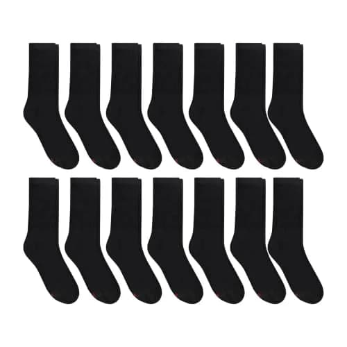 Hanes Double Tough Crew Socks Moisture Wicking, 14-Pack, Black | Reinforced & Cushioned for Men thumbnail 4