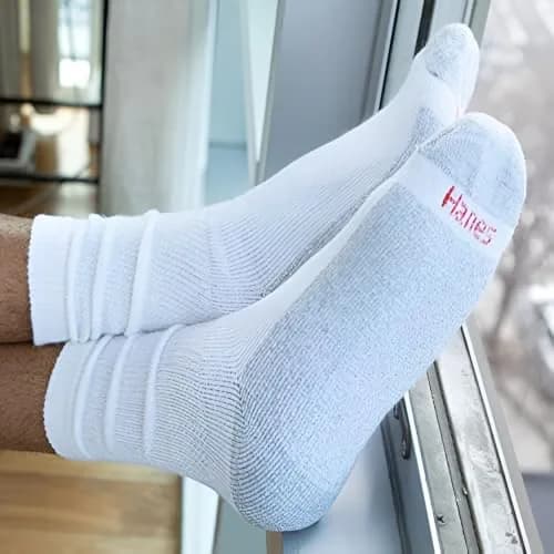 Hanes Double Tough Crew Socks Moisture Wicking, 14-Pack, Black | Reinforced & Cushioned for Men thumbnail 2