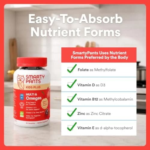 SmartyPants Kids Multivitamin Gummies with Omega 3 DHA/EPA, Vitamins D3, C, B12, B6, A, K, and Zinc, Gluten Free, Cherry Berry Flavor, 60 Gummies (30 Day Supply) | Supports Growth & Immunity thumbnail 6