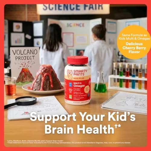 SmartyPants Kids Multivitamin Gummies with Omega 3 DHA/EPA, Vitamins D3, C, B12, B6, A, K, and Zinc, Gluten Free, Cherry Berry Flavor, 60 Gummies (30 Day Supply) | Supports Growth & Immunity thumbnail 3