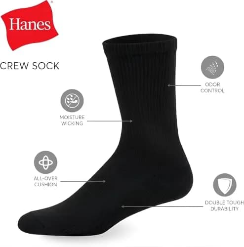 Hanes Double Tough Crew Socks Moisture Wicking, 14-Pack, Men's Shoe Sizes 12-14 thumbnail 5