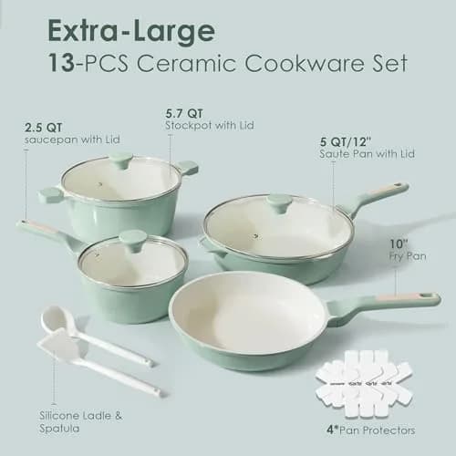SENSARTE 13-Piece Ceramic Cookware Set with Lids & Utensils | Induction Compatible, Non-Toxic, Dishwasher Safe thumbnail 2