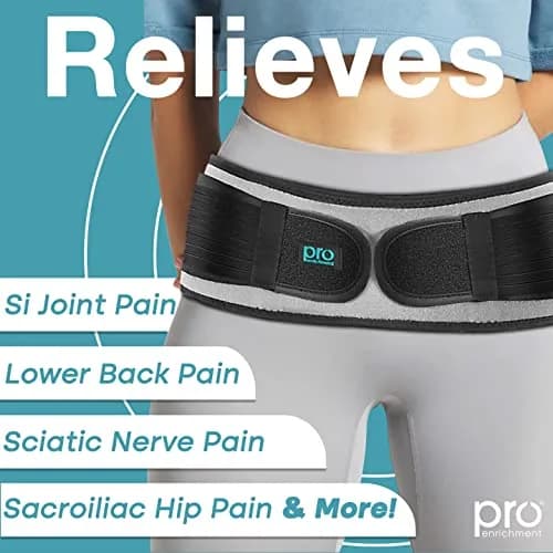 Pro Enrichment SI Joint Hip Belt for Women & Men - Gray, Regular (44 inch / 111.76 cm Belt Length, 4 inch / 10.16 cm Belt Width) | USA Patented Support for Hip & Lower Back Pain thumbnail 2