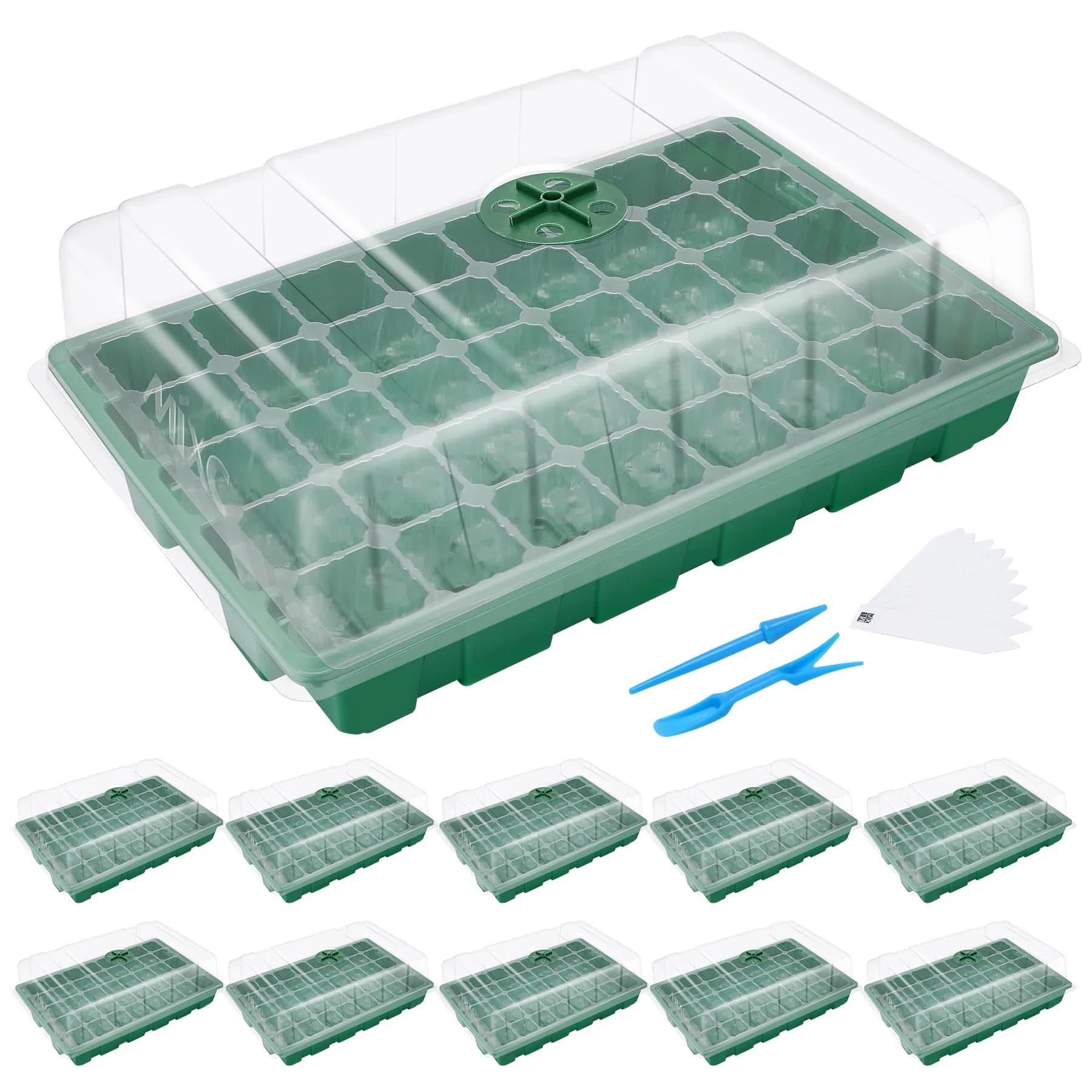 MIXC Green 10-Pack Seed Starter Tray with 400 Cells | 14.6"x 9.84"x 5.1" Seedling Greenhouse Grow Kit