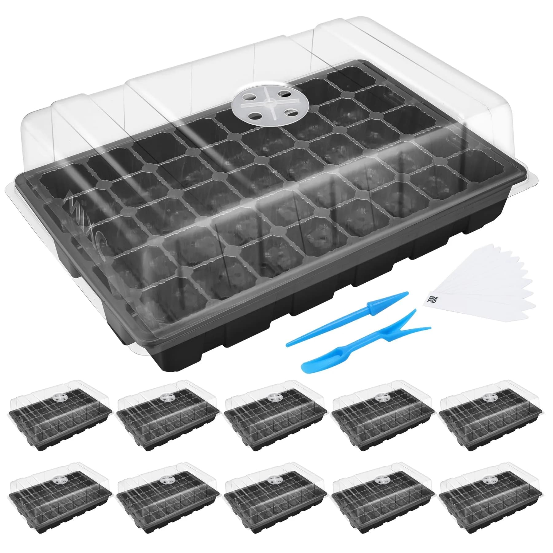 MIXC 10Pack Seed Starter Tray, 400Cell Mini Propagator Greenhouse Grow Kit | Space-Saving, Adjustable Humidity Control