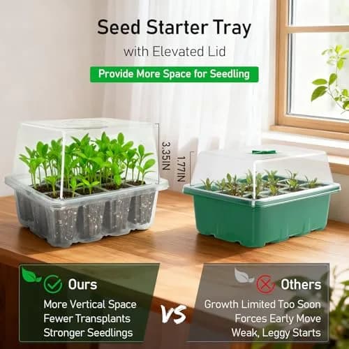 MIXC 10 Pack Seed Starter Tray with Elevated Dome, 120 Cells | 18.2cm (7.17in) x 15.7cm (6.18in) x 13cm (5.12in) thumbnail 2