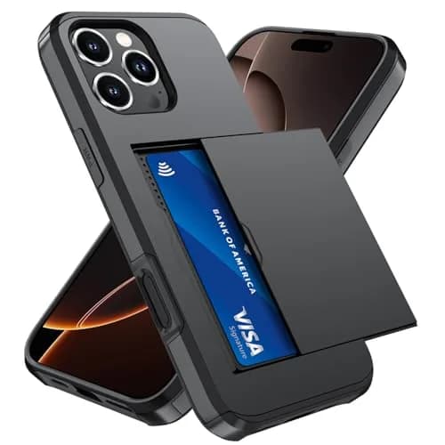 Qinmay Compatible with iPhone 16 Pro Case with Card Holder | Heavy Duty Shockproof Wallet Cover thumbnail 1