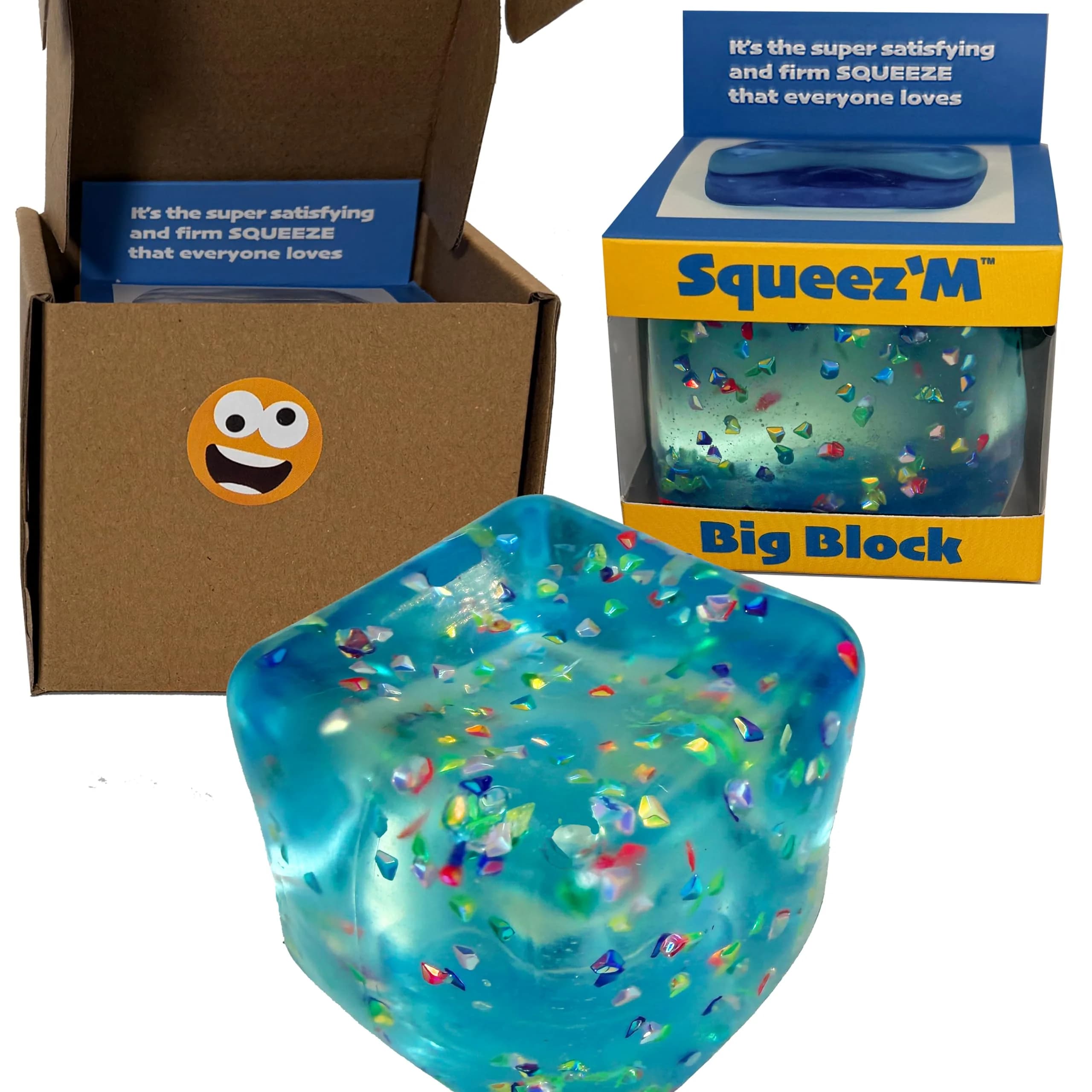 Squeez'M Glitter Big Block Stress Cube 8.7cm (2.5in) | ASTM Certified Non-Toxic Toy