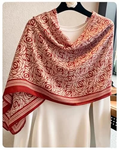 FairyCity Women's Oversized Soft Scarf Travel Shawl Wraps | Elegant Rose Pattern Linen, One Size thumbnail 8