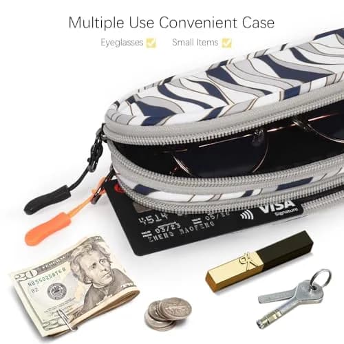 Tangoner Double Eyeglasses Case Gray Wave | Soft, Waterproof, Portable with Keychain (One Size) thumbnail 5