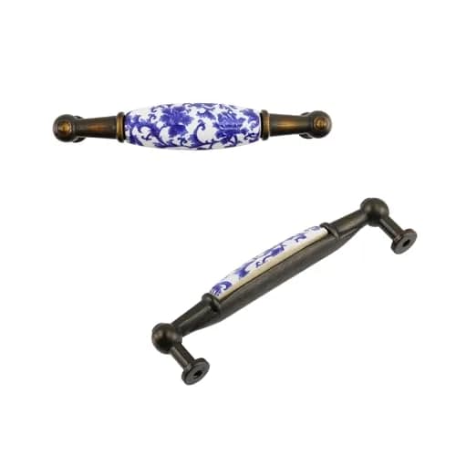 Mcredy Ceramic Cabinet Handles, Chinese-Style Blue White Porcelain, 4 Pcs | 96mm (3.78") Hole Distance thumbnail 3