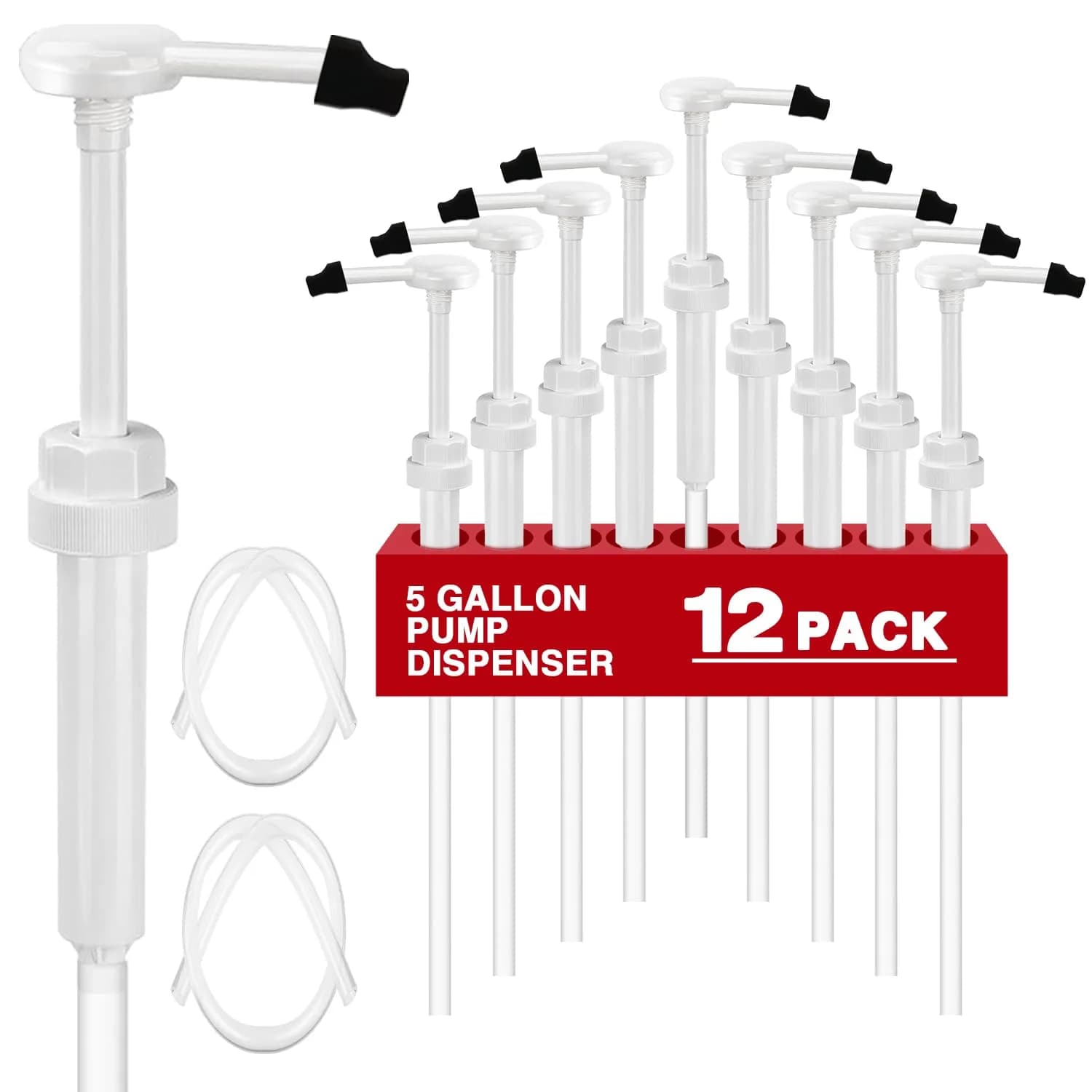 DupakSYS 12 Pack 1 oz Pump Dispenser for 5 Gallon Jugs with 50cm Extended Tube | Dispenses 30cc Per Press