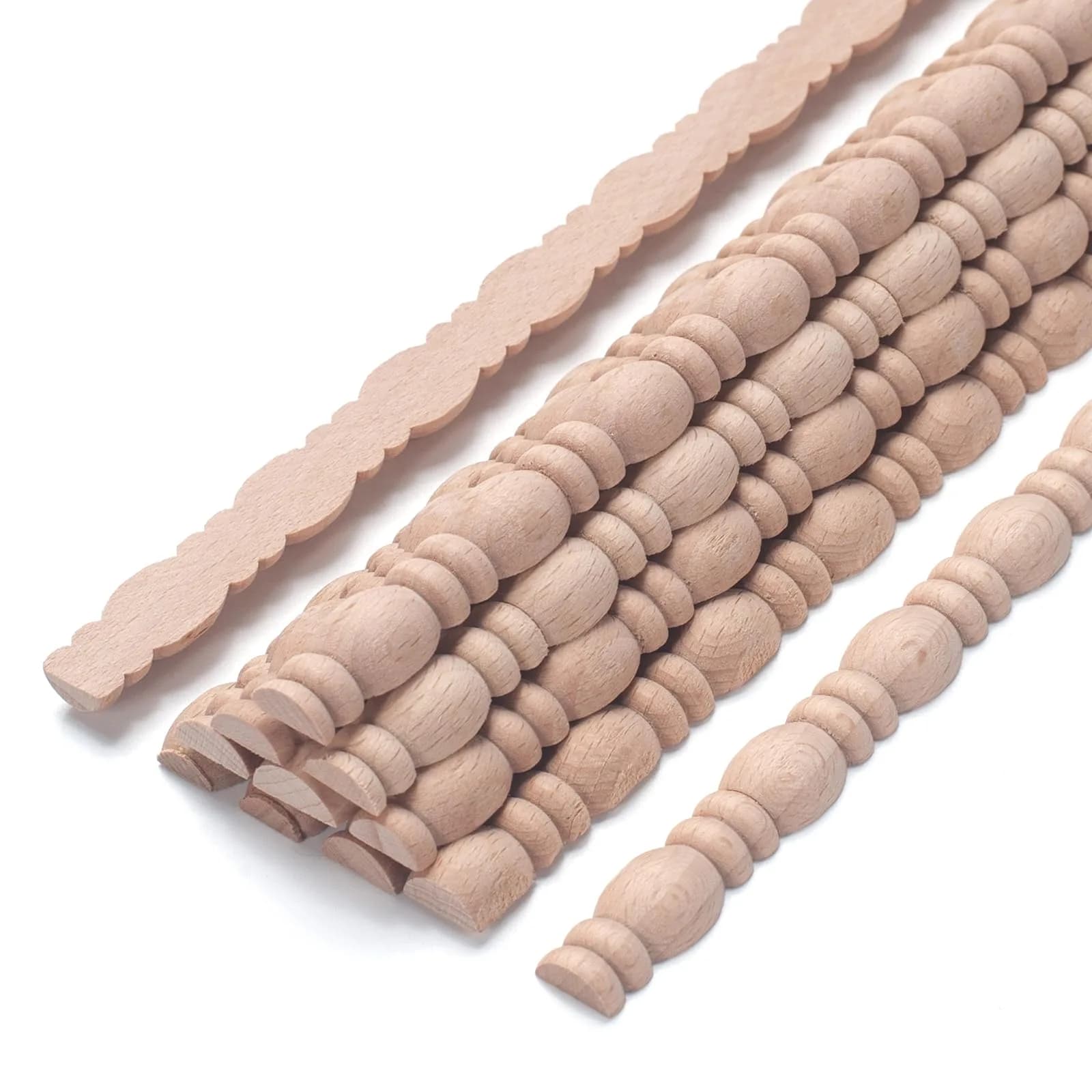 Coowayze Beaded Wood Trim Molding Decorative Strips, 12 PCS 40cm (15.8 inch) | Unfinished Beech Wood for Walls, Cabinets, Furniture — Gourd-14 mm