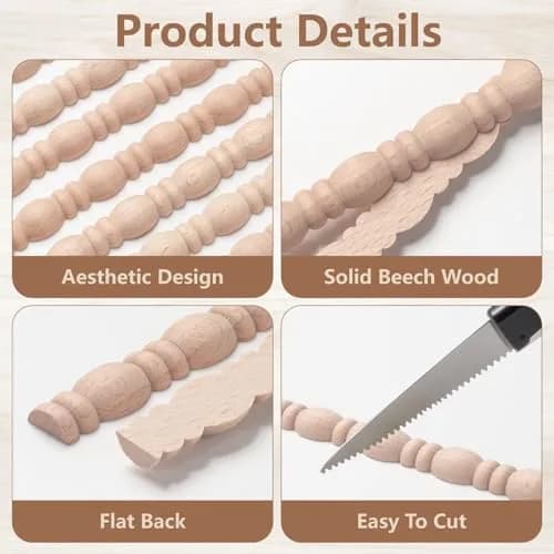 Coowayze Gourd Wood Trim Molding Decorative 12 PCS 40cm (15.8 inch) | Half Bead Design for Furniture & Walls thumbnail 4
