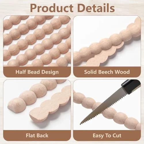 Coowayze Beaded Wood Trim Molding Decorative Strips, 12 PCS 40cm (15.8 inch) | Unfinished Beech Wood for Walls, Cabinets, Furniture thumbnail 4