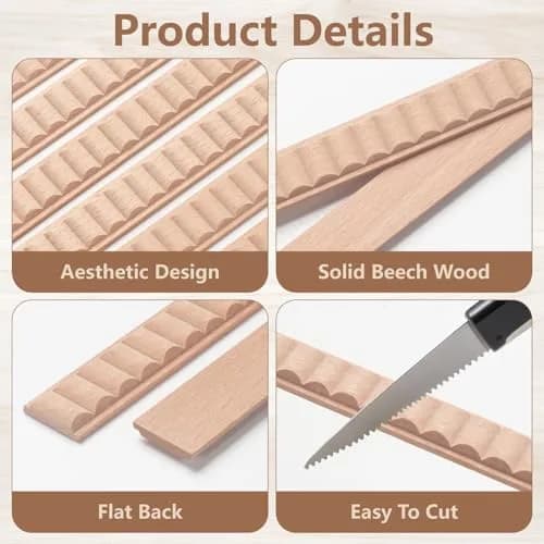 Coowayze Wavy Wood Trim Molding Decorative Strips 12 PCS 40cm (15.8 inch) | Half Bead Design for Walls, Cabinets, Furniture thumbnail 4