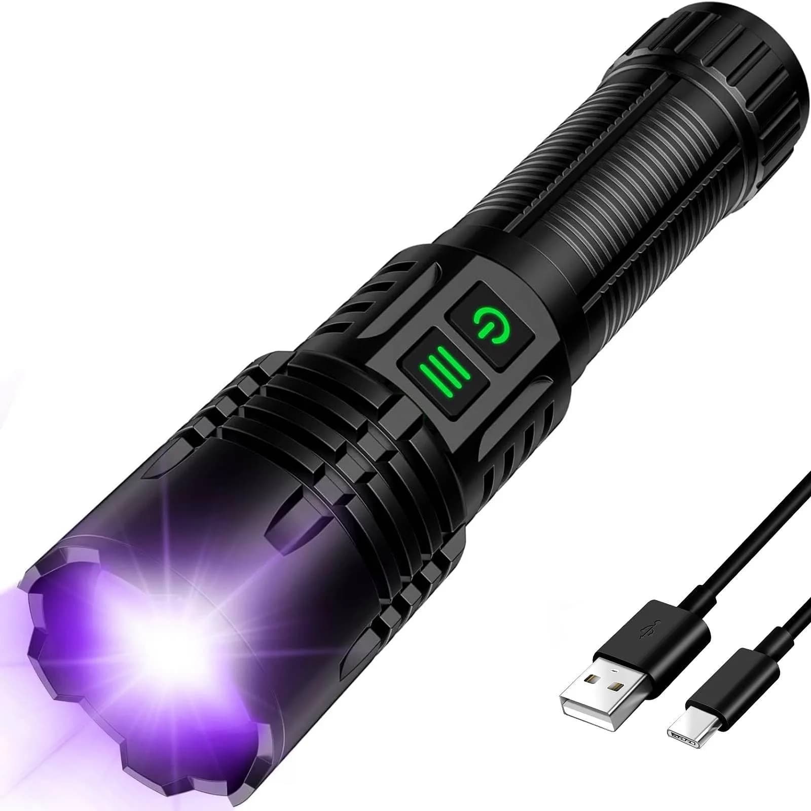 LUXNOVAQ 30W UV Flashlight USB Rechargeable 191g (6.7oz) | High-Intensity 365nm Blacklight — 365nm&White
