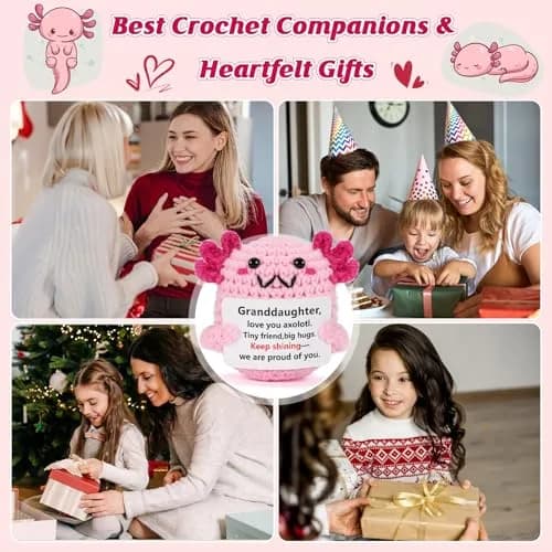 WEYON Mini Crochet Axolotl Plush 2 inches (W) x 3 inches (L) x 2 inches (H) | Granddaughter Gift with Proud Message thumbnail 7