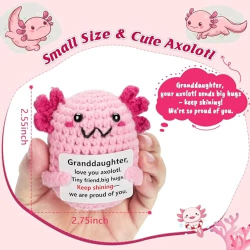 WEYON Mini Crochet Axolotl Plush 2 inches (W) x 3 inches (L) x 2 inches (H) | Granddaughter Gift with Proud Message thumbnail 2