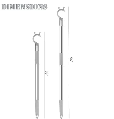 asunflower Extendable Clothes Pole Hook Gray 98cm-160cm (38.6"-63") | Heavy Duty Stainless Steel Reacher for Closets & Shelves thumbnail 2