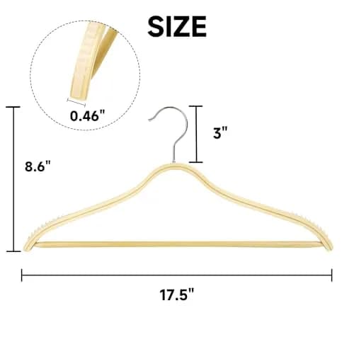 BP4U Slim Birch Wood Hangers with Non-Slip Rubber Strips 24-Pack | Space-Saving & Heavy Load Support thumbnail 2