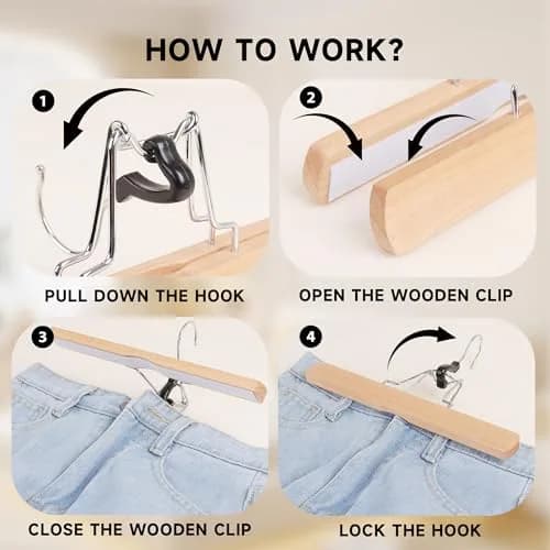 BP4U Wooden Non Slip Pants Hangers with Soft Felt Lining 12" | Space-Saving, Durable & Gentle on Fabrics thumbnail 4