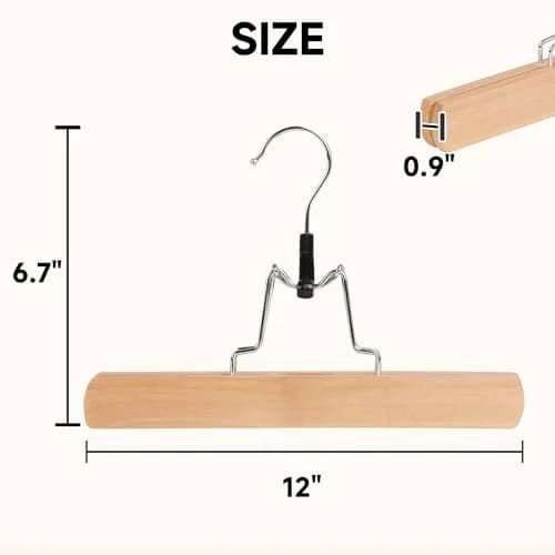 BP4U Wooden Non Slip Pants Hangers with Soft Felt Lining 12" | Space-Saving, Durable & Gentle on Fabrics thumbnail 2