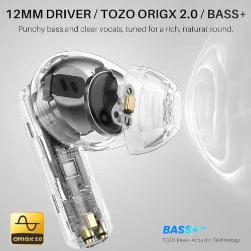 TOZO NC3 Hybrid Active Noise Cancelling Wireless Earbuds | 68H Playtime, IPX8 Waterproof, Bluetooth 5.3, Custom EQ, Clear Calls thumbnail 2