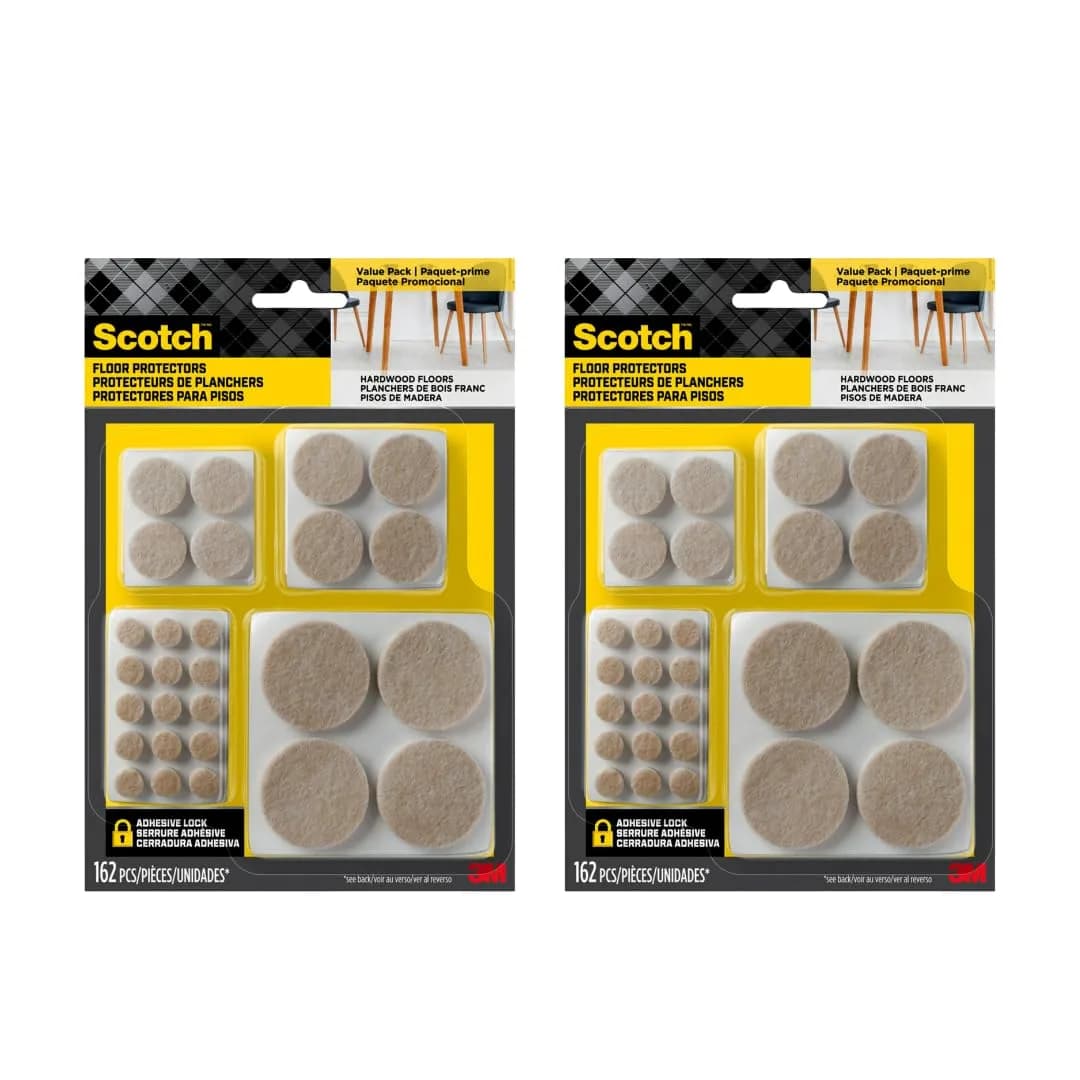 Scotch Felt Pads, Round, Assorted Sizes, Beige, 2 Pack (324 Pieces) | Protects Hardwood Floors, Tile, Laminate
