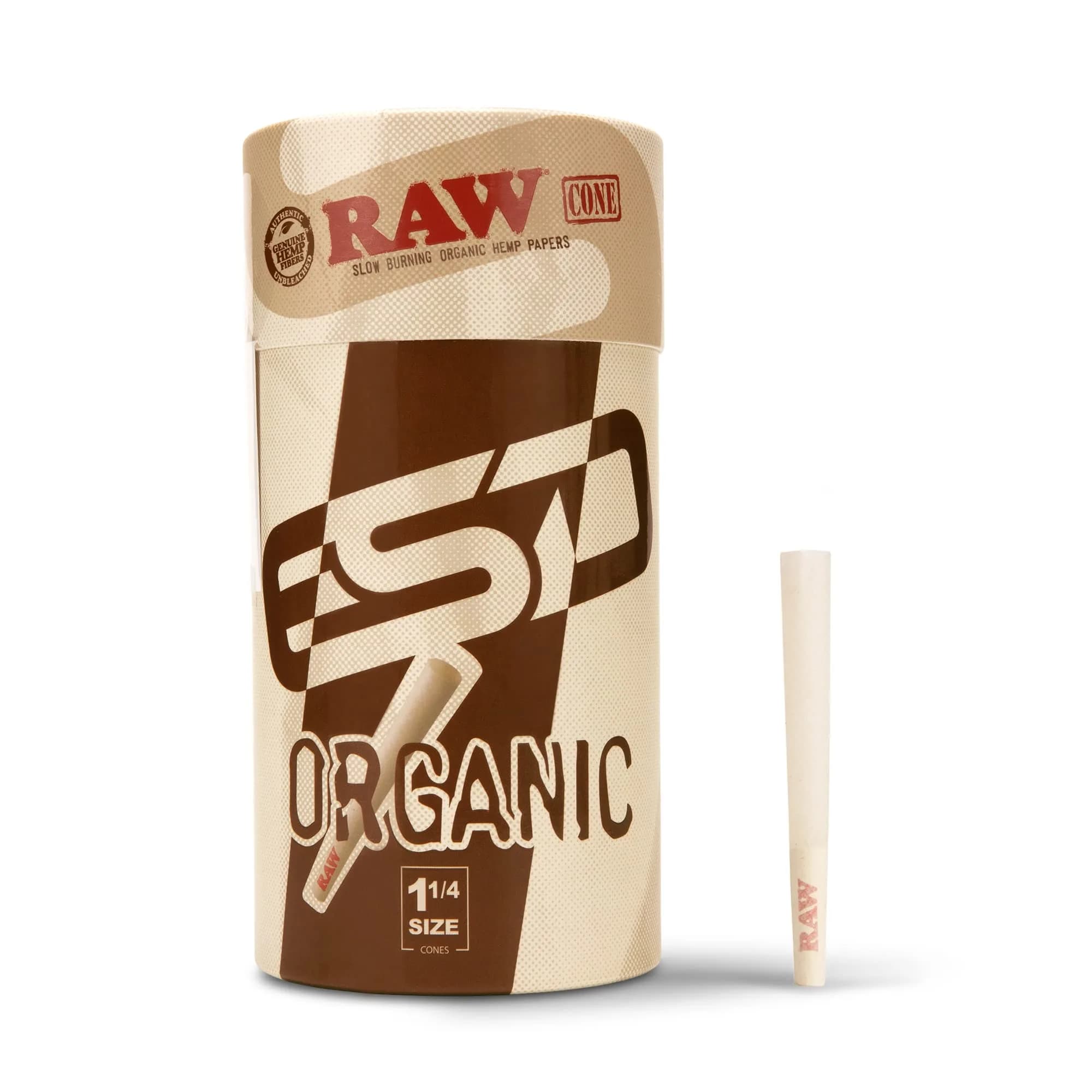 RAW Organic 1-1/4 Size Pre-Rolled Cones 150 Pack | Slow-Burning Chlorine-Free Rolling Papers with Tips