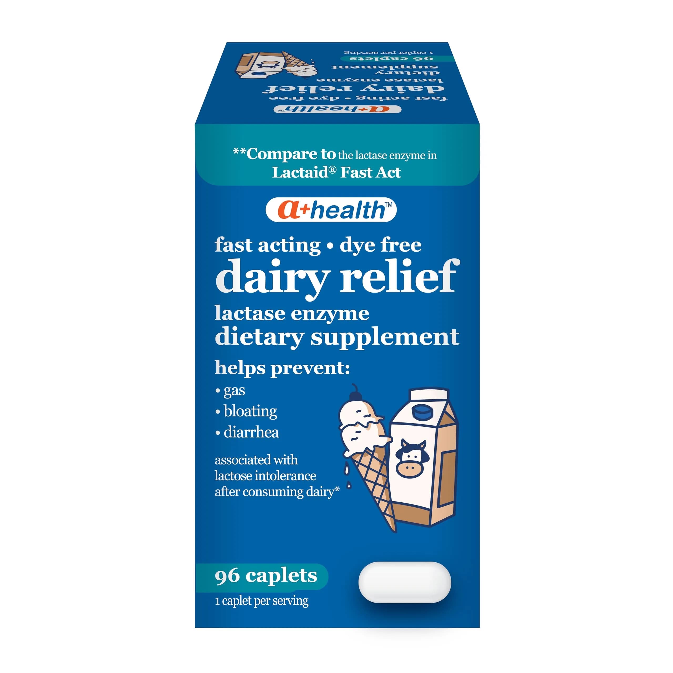 A+Health Dairy Relief Lactase Enzyme 9000 FCC | Fast-Acting Lactose Digestion Aid for Adults & Children 4+