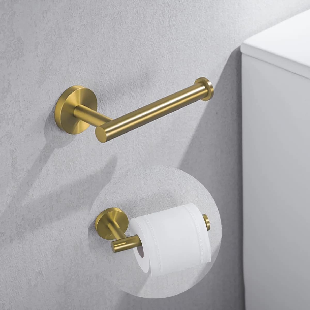SEABEFORE White Toilet Paper Holder Wall-Mounted | Contemporary Stainless Steel Design — Champagne Bronze
