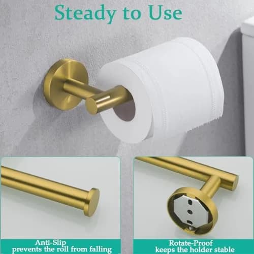 SEABEFORE Toilet Paper Holder -Sturdy Round Brushed Dark Gold Wall Mount for Bathroom, SUS 304 Stainless Steel, 6-inch arm | Durable & Rustproof thumbnail 5