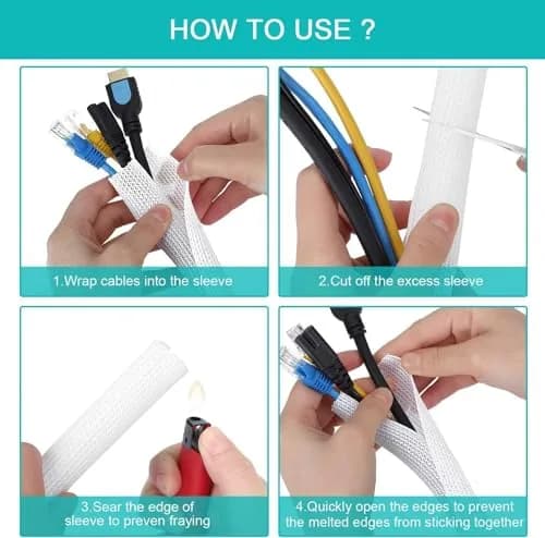 ZhiYo Gold Cable Sleeve 2.03m (6.6ft) | Organizes 4-8 Cables for Desk, PC, TV thumbnail 6
